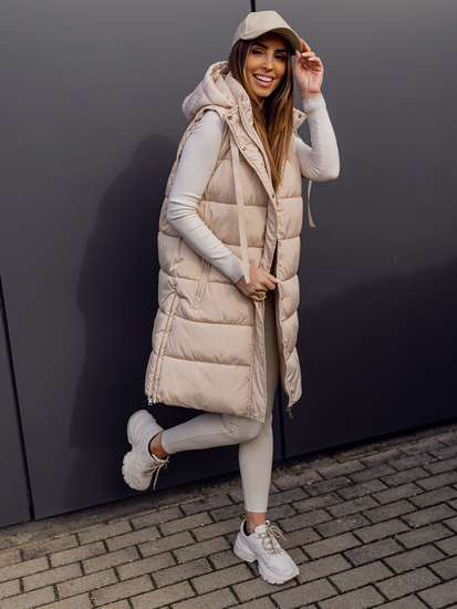 Μπεζ γυναικείο μακρύ καπιτονέ γιλέκο Bolf 81276