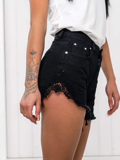 Μαύρο κοντό τζιν σορτς γυναικείο Bolf JK688A1