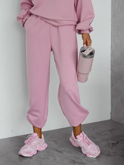 Γυναικεία αθλητική φόρμα 2 τεμαχίων με κουκούλα από βούτυρο Ροζ σε σκόνη Bolf 525