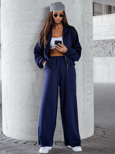 Γυναικεία αθλητική φόρμα 2 τεμαχίων με φερμουάρ και βουτυρένιο τελείωμα Ναυτικό μπλε Bolf 821109