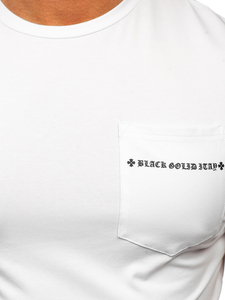 Λευκό ανδρικό t-shirt με τσέπη και τύπωμα Bolf MT3044