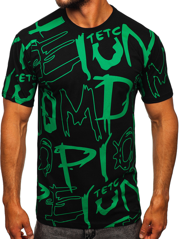 Ανδρικό μπλουζάκι με στάμπα από βαμβάκι Μαύρος Bolf KS1972