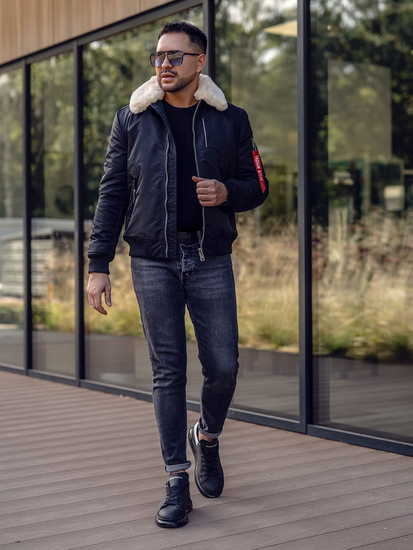 Ανδρική χειμερινή πιλότου μαύρη μπουφάν Bolf EX1787