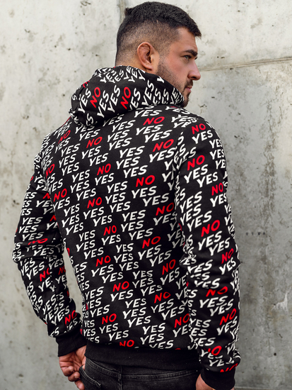 Μαύρη ανδρική μπλούζα με κουκούλα και εκτύπωση Bolf 141013A2