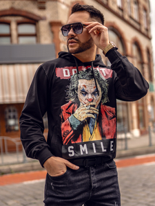 Μαύρο ανδρικό φούτερ με κουκούλα με στάμπα Bolf 6384A