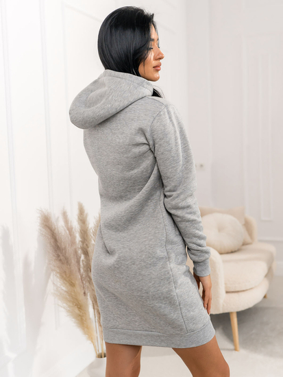 Γκρι μακρύ γυναικείο φούτερ με κουκούλα Bolf YS10005A2