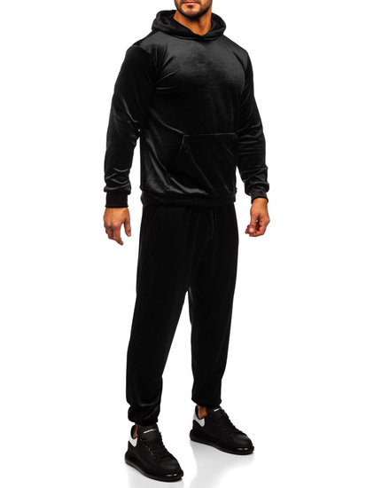 Μαύρη βελούδινη ανδρική φόρμα με κουκούλα Bolf 0002A