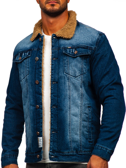 Σκούρο μπλε τζιν ανδρικό μπουφάν με επένδυση Bolf MJ520BS