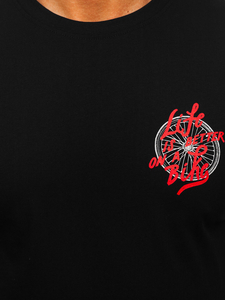 Μαύρο βαμβακερό ανδρικό t-shirt με στάμπα Bolf MPO3555