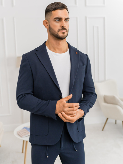 Σκούρο μπλε casual ανδρικό κοστούμι Bolf 01