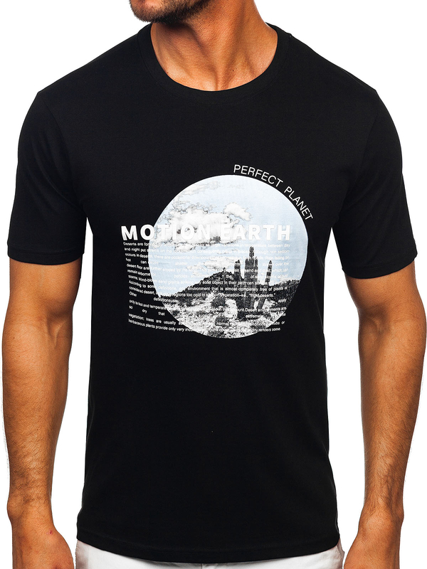 Μαύρο βαμβακερό ανδρικό t-shirt με στάμπα Bolf MPO3466
