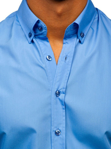 Πουκαμισο ανδρικο κομψο με μακρια μανικια μπλε Bolf 5821