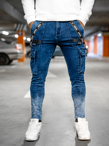 Μπλε μαρέν ανδρικό τζιν παντελόνι cargo Bolf TF118