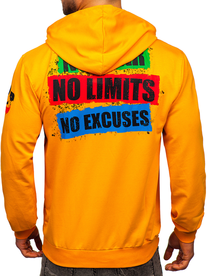 Πορτοκαλί ανδρικό φούτερ με κουκούλα και στάμπα Bolf 6384