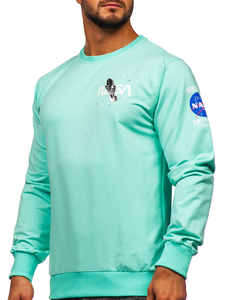 Ανδρικό φούτερ σε μέντα χρώμα με εκτύπωση χωρίς κουκούλα Bolf 6476