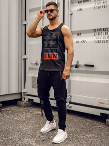 Μαύρο ανδρικό φανελάκι tank top μποξεράκι με στάμπα Bolf 14834A