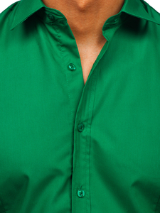 Ανδρικό κομψό μακρυμάνικο πουκάμισο Σκοτάδι Πράσινος Bolf 1703