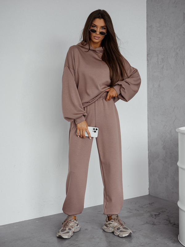 Γυναικεία αθλητική φόρμα 2 τεμαχίων με κουκούλα από βούτυρο Cappuccino Bolf 525