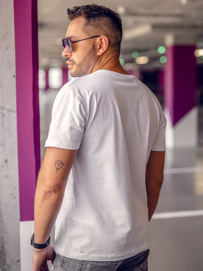 Ανδρικό μπλουζάκι Βασικός με λαιμόκοψη V Λευκό Bolf 192131A