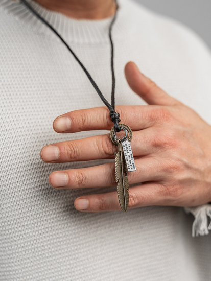 Μαύρο ανδρικό κολιέ με δερμάτινο κορδόνι με μενταγιόν Bolf TT7126