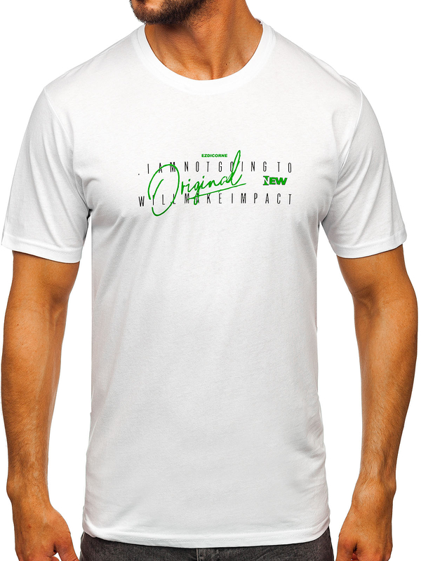 Λευκό βαμβακερό ανδρικό t-shirt με τύπωμα Bolf 5032
