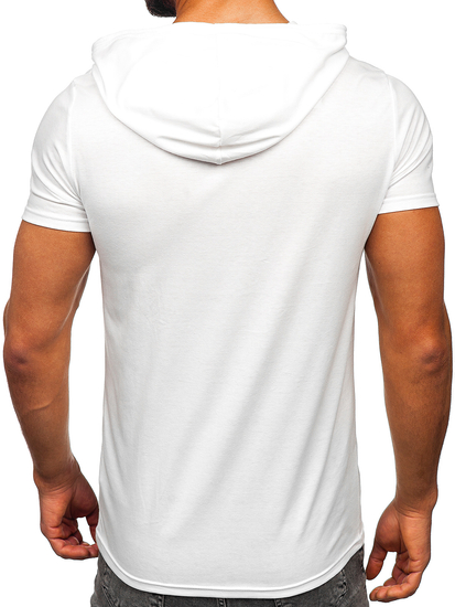 Λευκό ανδρικό t-shirt με τύπωμα με κουκούλα Bolf 8T979