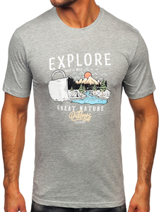 Γκρι βαμβακερό ανδρικό t-shirt με στάμπα Bolf MPO3485