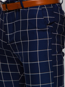 Σκούρο μπλε παντελόνια υφασμάτινα chinos καρό ανδρικά Bolf 0038