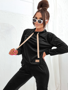 Μαύρο βελουτέ γυναικείο σετ φόρμας δύο τεμαχίων Bolf 637