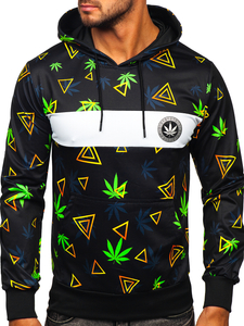 Μαύρο με εκτύπωση ανδρικό φούτερ με κουκούλα Bolf HM631