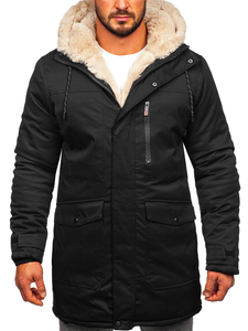 Μαύρο ανδρικό χειμερινό μπουφάν παρκά Bolf 22M37