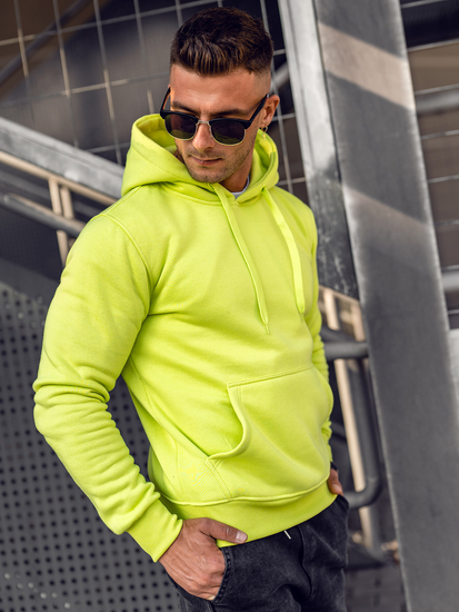 Ανοιχτό πρασινοκίτρινη ανδρική μπλούζα με κουκούλα kangaroo Bolf 2009A