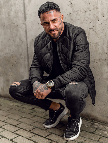 Μαύρο μεταβατικό ανδρικό καπιτονέ bomber τζάκετ Bolf MY-01