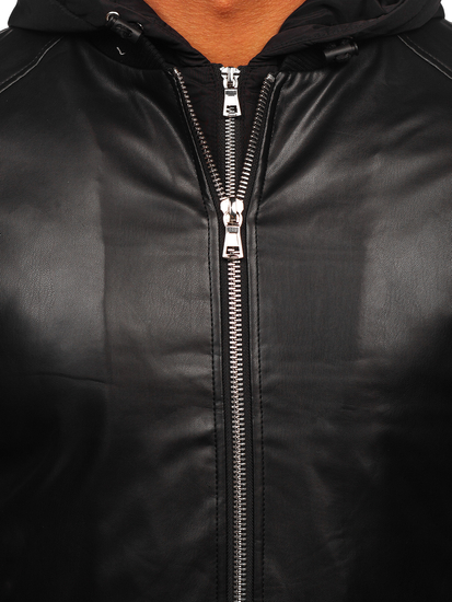 Μαύρο δερμάτινο μπουφάν bomber ανδρικό Bolf 11Z8004