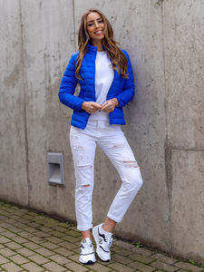 Καπιτονέ μεταβατικό μπουφάν γυναικείο με όρθιο γιακά σε χρώμα μπλε του κοβαλτίου Bolf 1141A