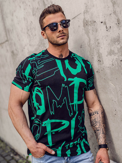 Ανδρικό μπλουζάκι με στάμπα από βαμβάκι Μαύρος Bolf KS1972A