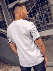 Ανδρικό μπλουζάκι με στάμπα από βαμβάκι Λευκό Bolf KS1972A