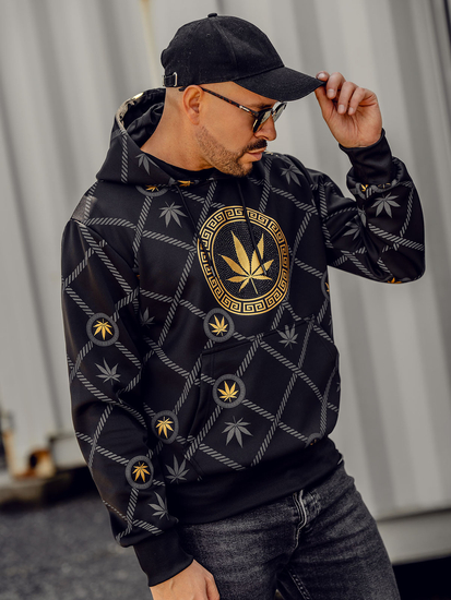 Μαύρο με εκτύπωση ανδρικό φούτερ με κουκούλα Bolf HM630