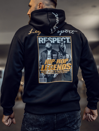 Μαύρη ανδρική μπλούζα με κουκούλα και τύπωμα Bolf M280