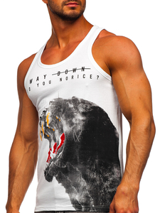 Λευκο μπλουζακι tank top τυπου μποξερ με σταμπα Bolf 14836