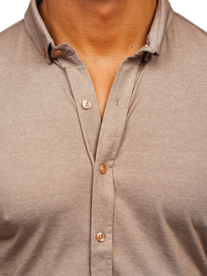 Καφέ ανδρικό πουκάμισο με κοντό μανίκι Bolf 2005