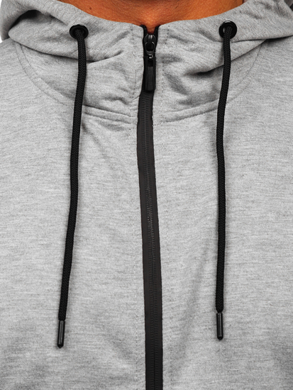 Γκρι ανδρικό φούτερ με κουκούλα και φερμουάρ Bolf B025
