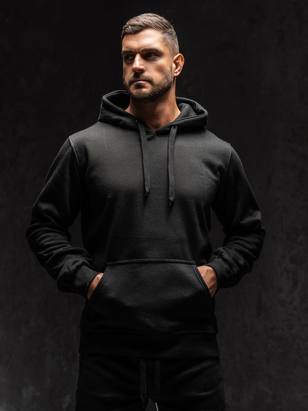 Ανδρικό φούτερ με κουκούλα μαύρο καγκουρό Bolf 2009A1