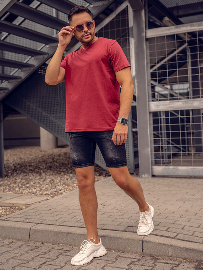 Ανδρικό μπλουζάκι Βασικός με λαιμόκοψη V Κόκκινο κρασί Bolf 192131A