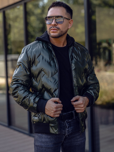 Πρασινο χειμωνιατικο μπουφαν ανδρικο bomber με κουκουλα Bolf 6590