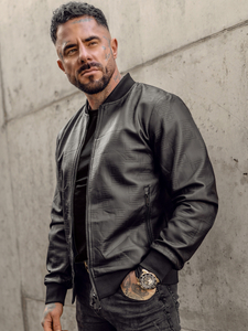 Μαύρο δερμάτινο μπουφάν bomber ανδρικό Bolf 3A65