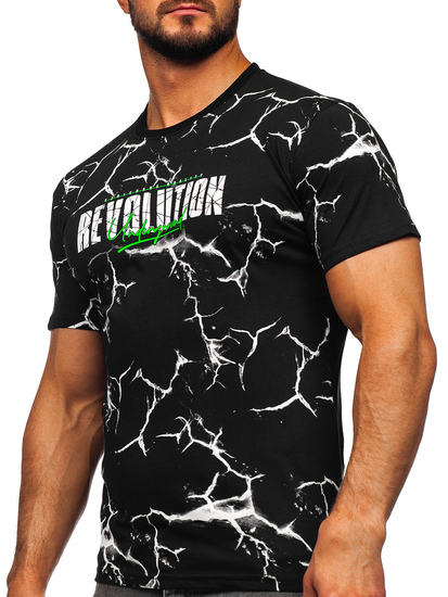 Ανδρικό μπλουζάκι με στάμπα από βαμβάκι Μαύρος Bolf 14717